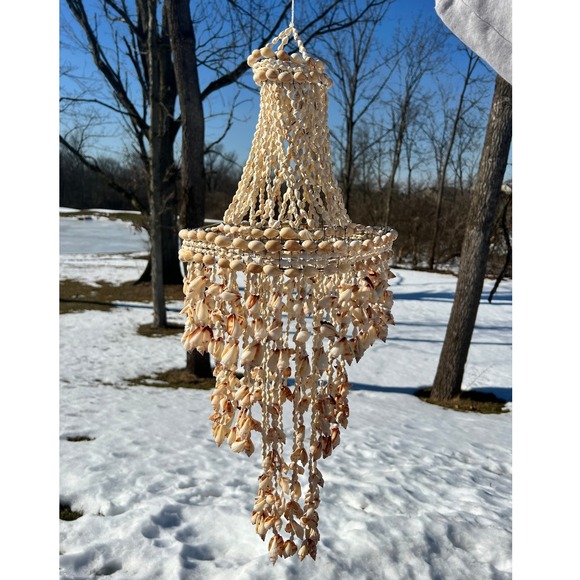 Vtg Seashell Chandelier Tiered Wind Chime Boho Coastal Beach Hanging Decor 26